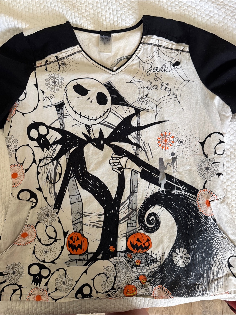 Disney The Nightmare Before Christmas Jack Skellington and Sally scrub top